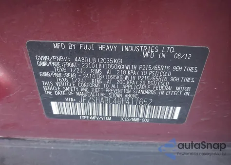 2013 Subaru Forester 2.5X z USA, uszkodzony, nr VIN JF2SHABC4DH411652